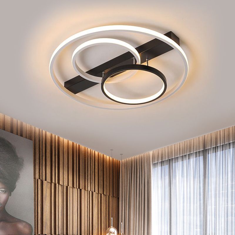 16.5"/20.5" Width 3-Ring Ceiling Flush Contemporary Metal Black and White LED Semi Flush Mount in Warm/White Light