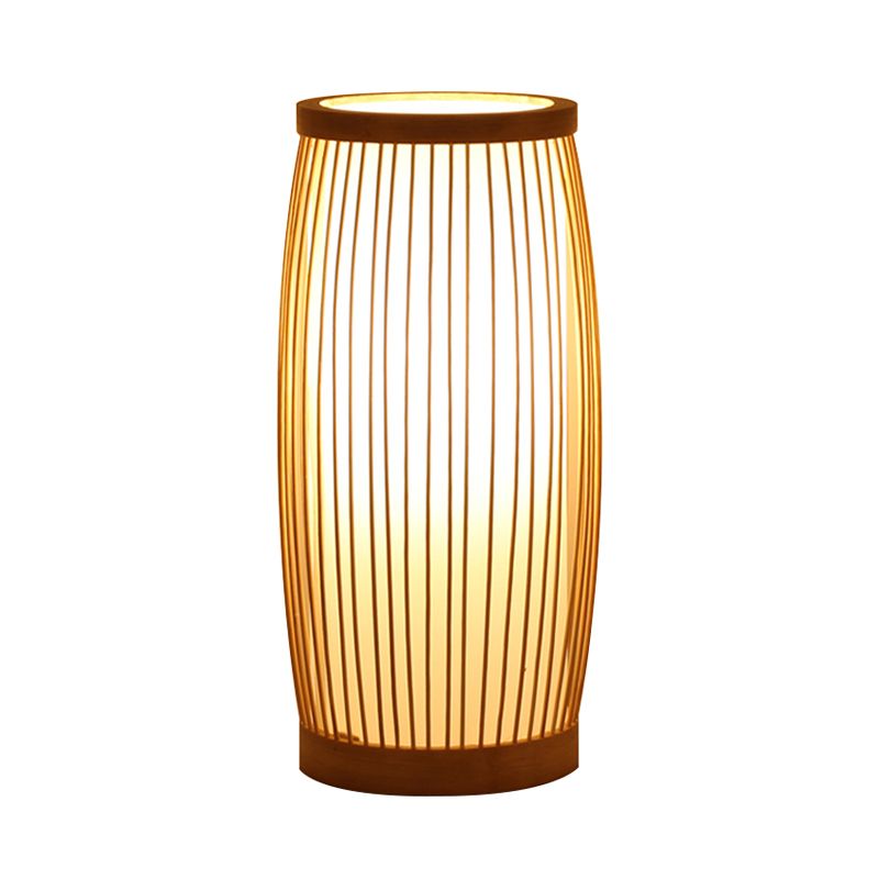 1 Head Living Room Task Lighting Chinese Wood Desk Lamp with Barrel Bamboo Shade