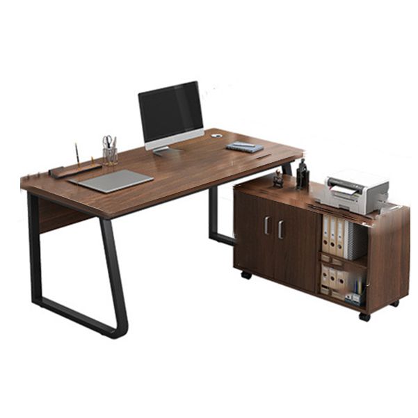 Industrial Cable Management L-Shape Executive Desk Natural Office Desk with Metal Legs