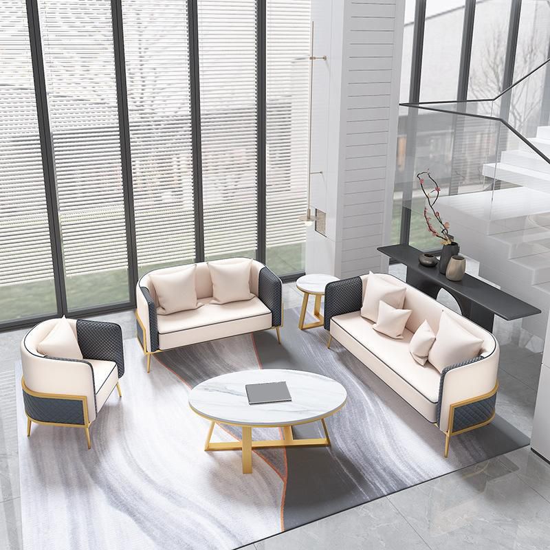 Modern Tuxedo Arm Sofa 29.53" H Faux Leather Seating with Gold Frame