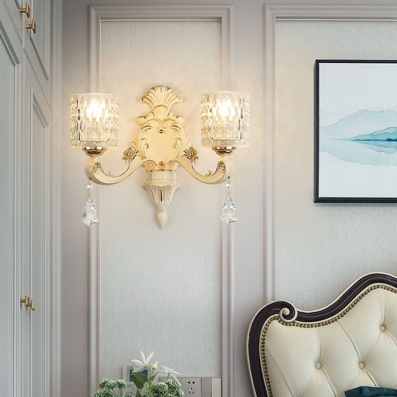 Cilindro leggero leggero moderno vetro increspato 1/2 teste di supporto per parete oro con goccia di cristallo