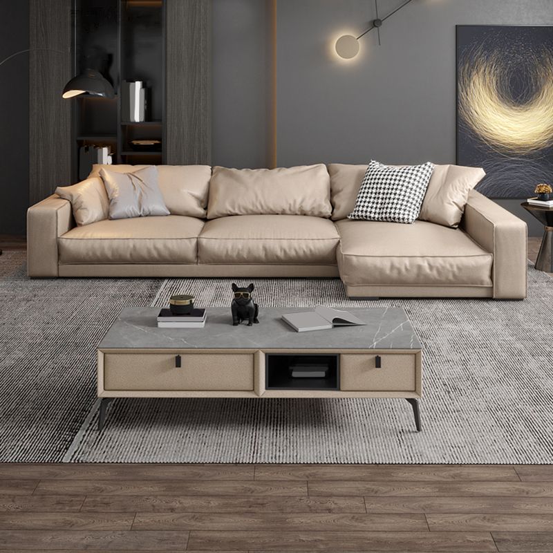 Pillowed Back Cushions Sectional Sofa, Square Arm Sectional Sofa,in Cream22"