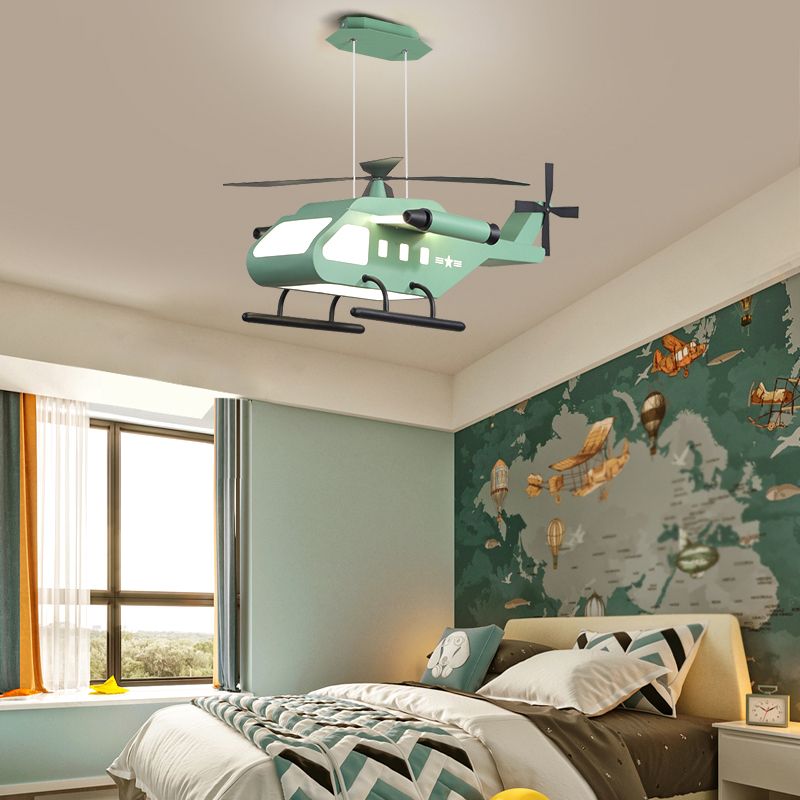 Metal Helicopter Chandelier Lamp Kids Style LED Hanging Ceiling Light for Boys Bedroom