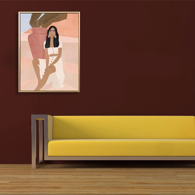 Fashion Model Canvas Wall Art Nordic Textured Wall Decor in Pink and Brown for Room