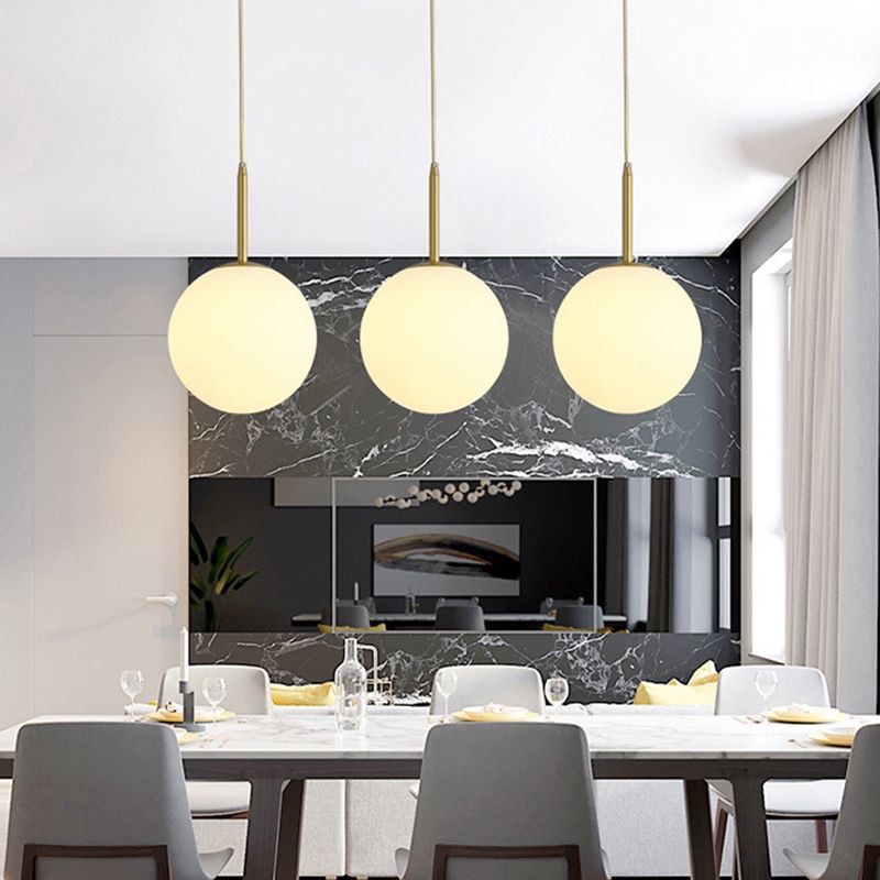 Spherical Dinning Room Pendant Ceiling Light Glass Nordic Pendant Light Kit in White