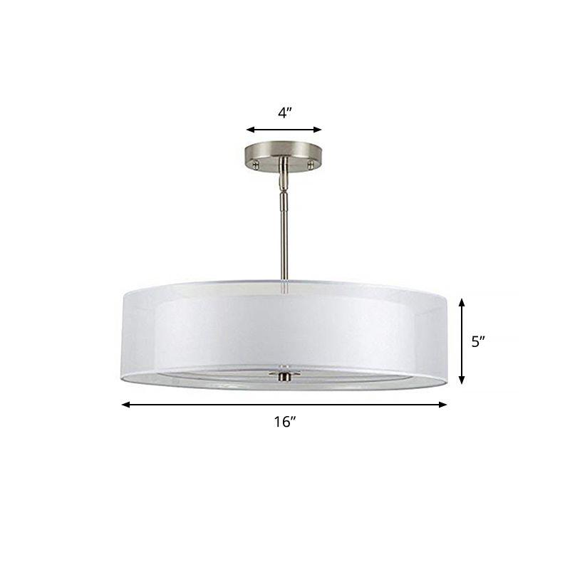 16"/19.5"/23.5" Dia Cylinder Suspension Pendant Contemporary Fabric White LED Hanging Pendant Lamp