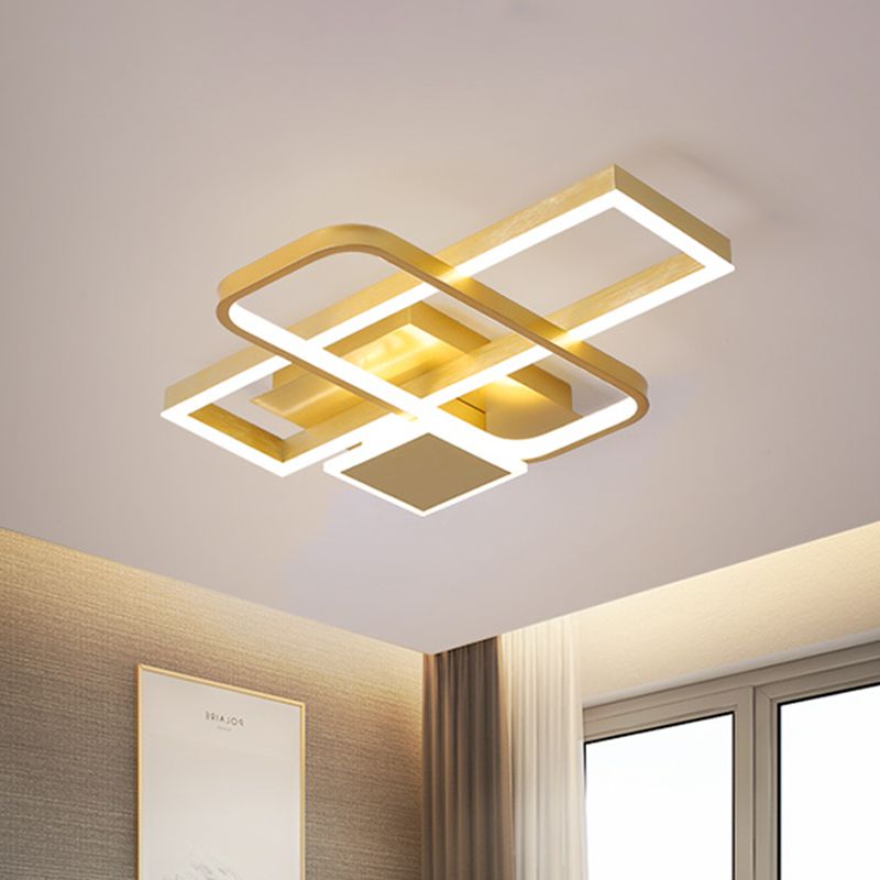 Goud Crisscrossed Rechthoek Flush Light Modernist Acryl 20.5 "/34" Breed LED Oppervlak Plafond Lamp in Warm/Wit Licht