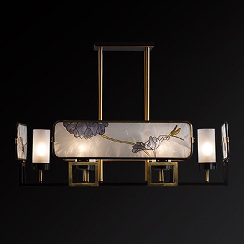 Modern Style Cylindrical Shape Island Lights Glass Pendant Lights in Gold