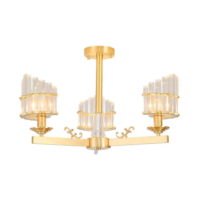 Curved Shape Dining Room Flush Chandelier Postmodern Crystal 3/6-Head Gold Semi Flush Ceiling Light