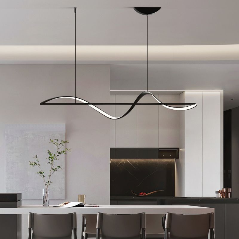 Strip Shape Island Hanging Lamp Modern LED Island Lamp with Acrylic Shade for Dining Room