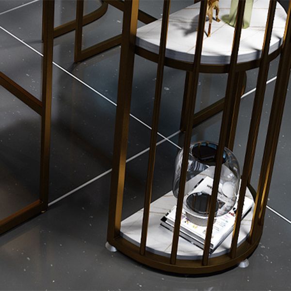 Stone Indoor Industrial Bar Dining Table Black Double Pedestal Bistro Table with Shelve