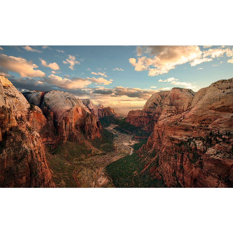 Big Zion National Park Mural Moisture Resistant Modernist Bedroom Wall Decor in Blue-Brown