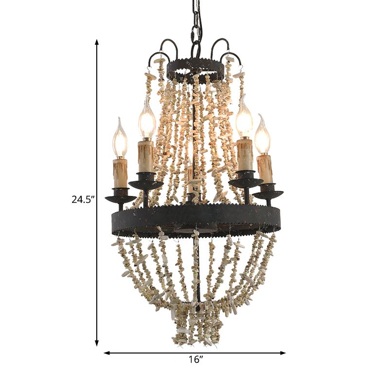 Candle Chandelier Light Traditional Metal 5 Heads Rust Hanging Lamp Kit with Stone