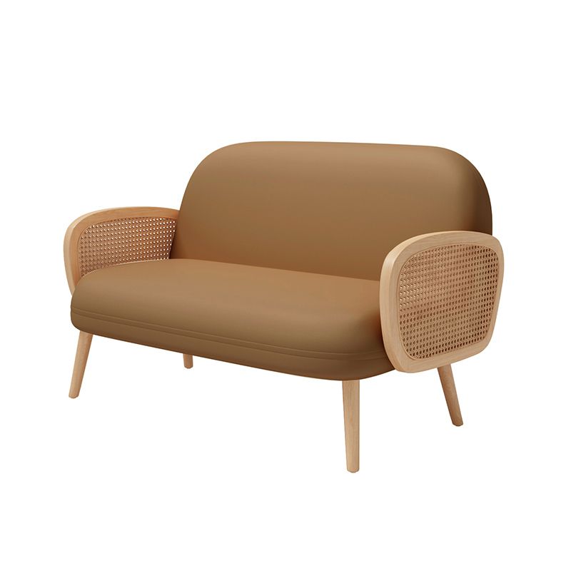 Beige Scandinavian Square Tufted Sofa with 4 Wood Legs for Apartment