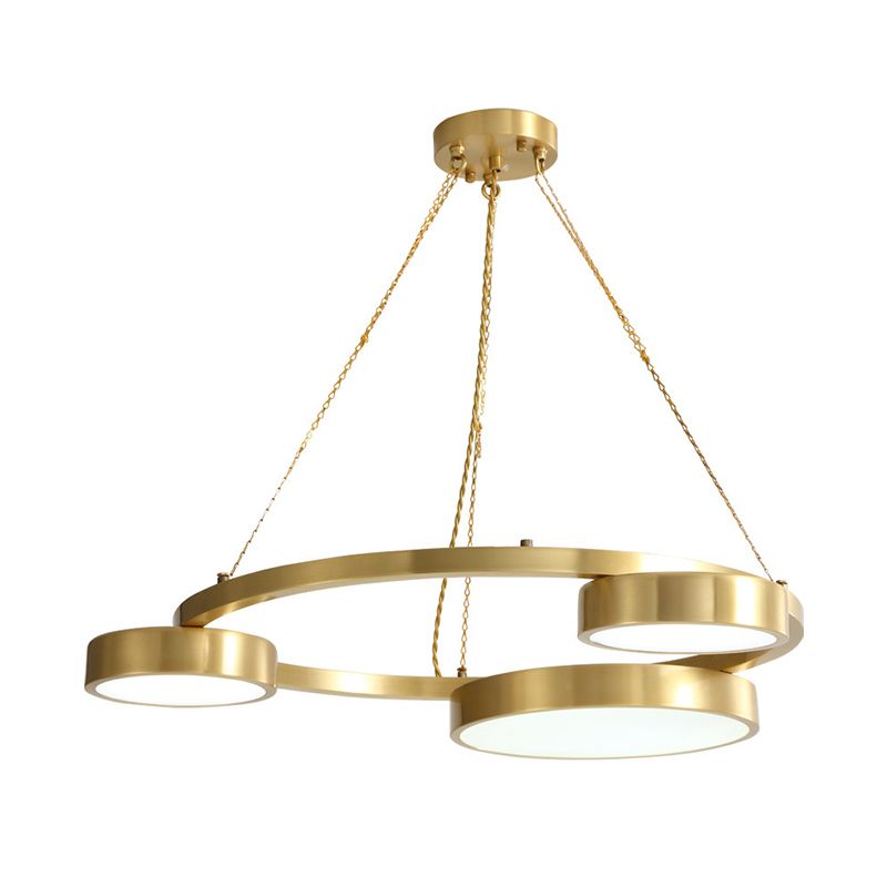 Postmodern Round Hanging Light Metal 3 luces Candelera de techo de comedor en latón