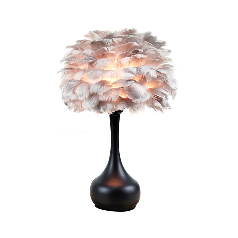 Lampada notturna a cupola in piuma d'oca naturale Lampada da tavolo moderna a 1 lampadina grigia/bianca/rosa con base a goccia
