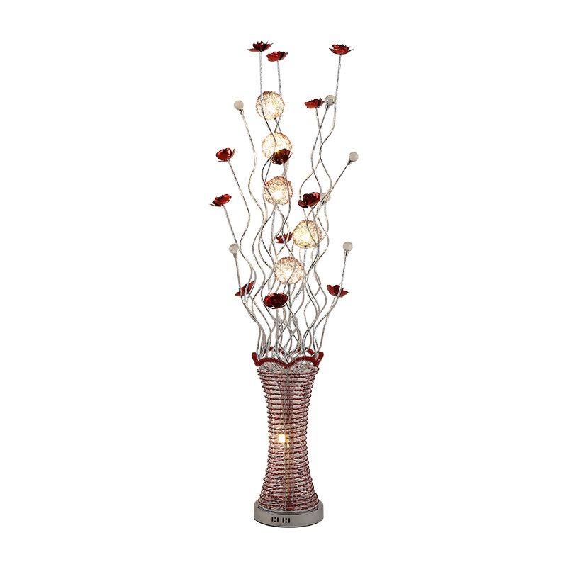 Vina LED Piso de pie Luz decorativa lámpara de lectura de piso de aluminio plisado en rojo