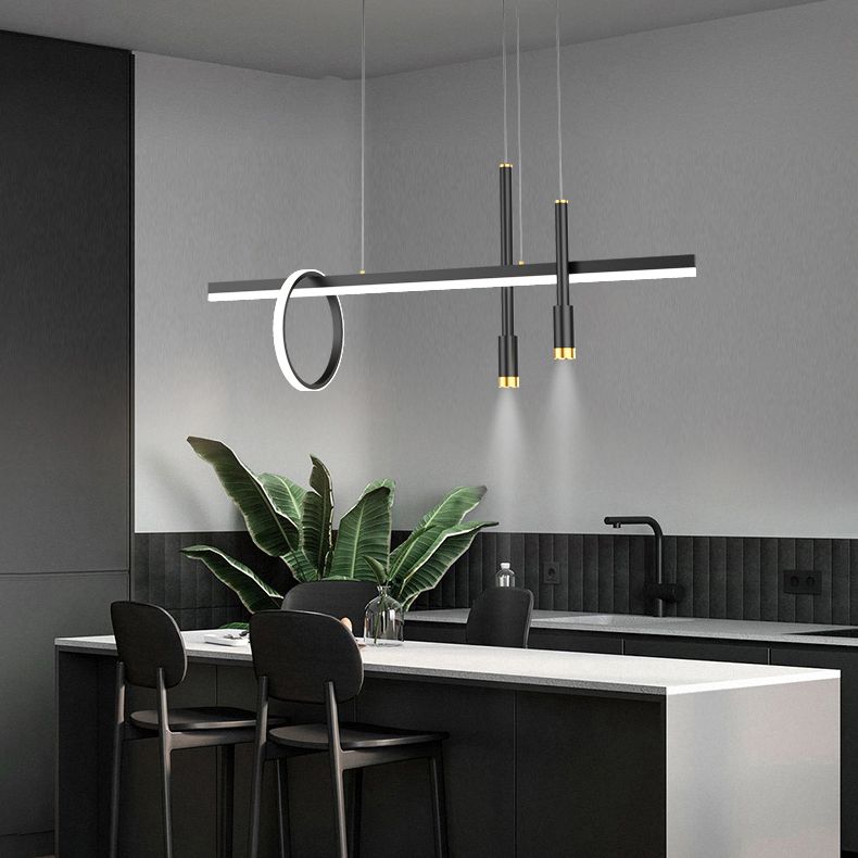 Luce a ciondolo a LED LED LINEAR BLACE Light a soffitto in ferro battuto in stile moderno con tonalità in alluminio