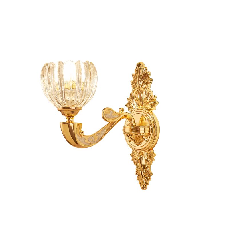 Beveled Crystal Dome Sconce Light Modernism 1/2-Bulb Bedroom Wall Mounted Lamp Fixture in Gold