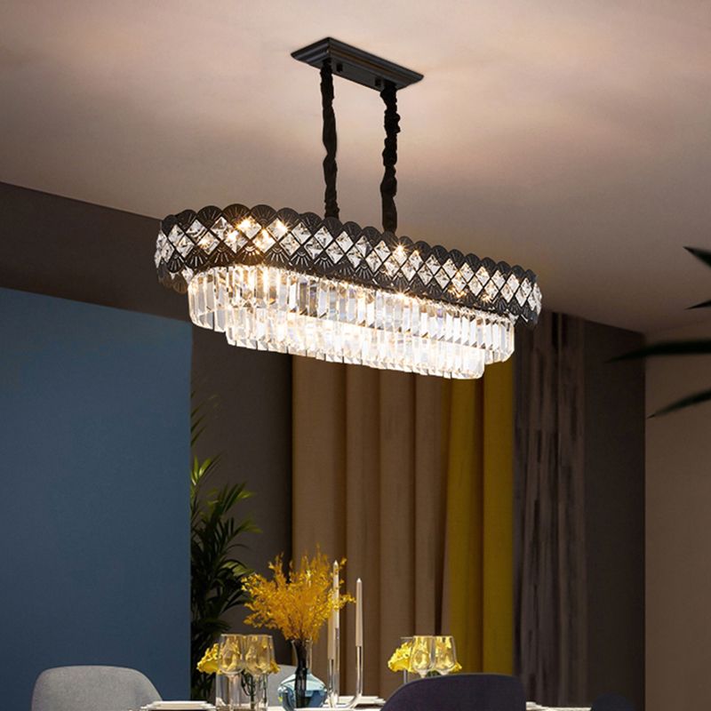 Light Luxury Crystal Hanging Lamp Ellipse Shape Island Light Fixture for Dining Table