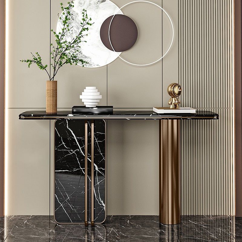 Rectangle Shape Contemporary Console Table Stone Sofa Table in Black/Grey