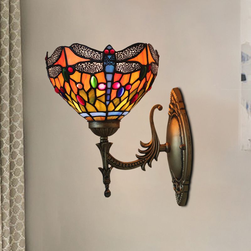 Dragonfly Wall Lighting Ideas Tiffany Cut Glass 1 Bulb Bronze Wall Mounted Light