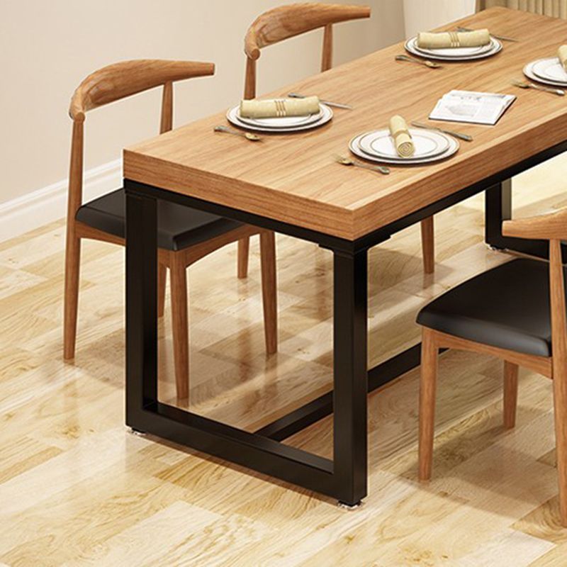 Rectangle Pine Solid Wood Table Industrial Black Base Dining Table