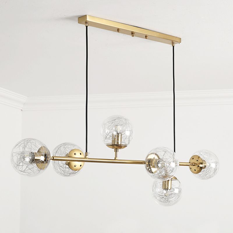 6-Light Sphere Island Lights Contemporary Metal Island Chandelier with Glass Shade
