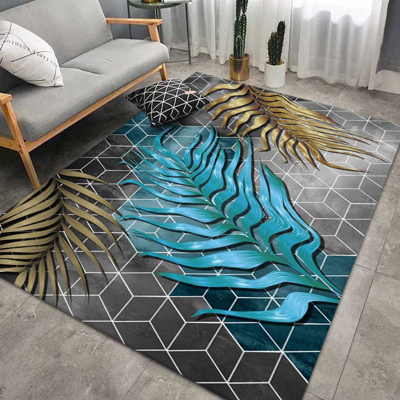 Feather Blue Rug Modern Polyester Indoor Rug Washable Rug for Home Decor
