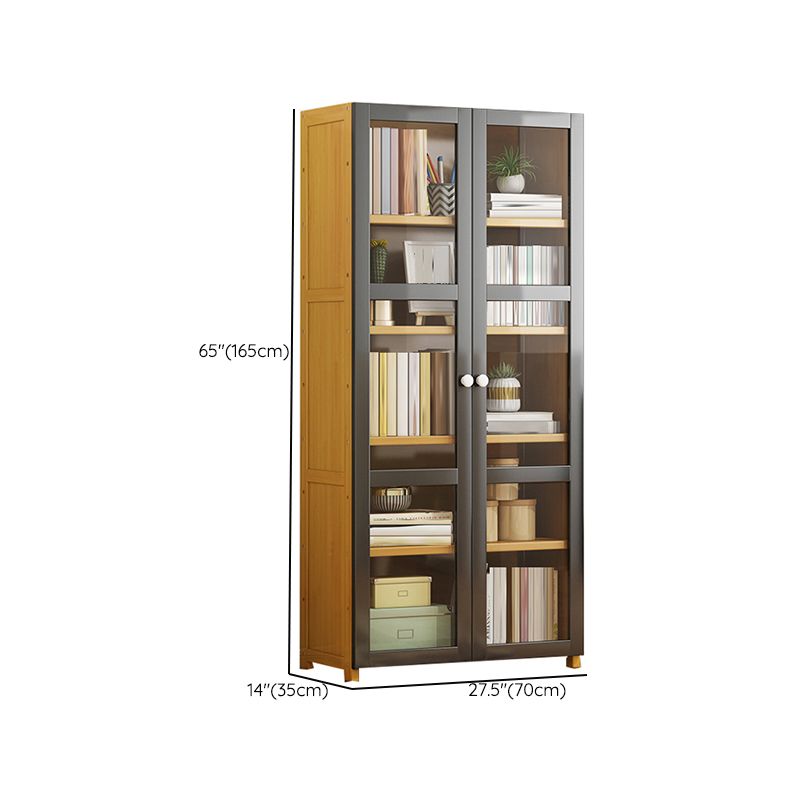 Contemporary Shelf Bookcase Bamboo Bookshelf with Doors for Living Room