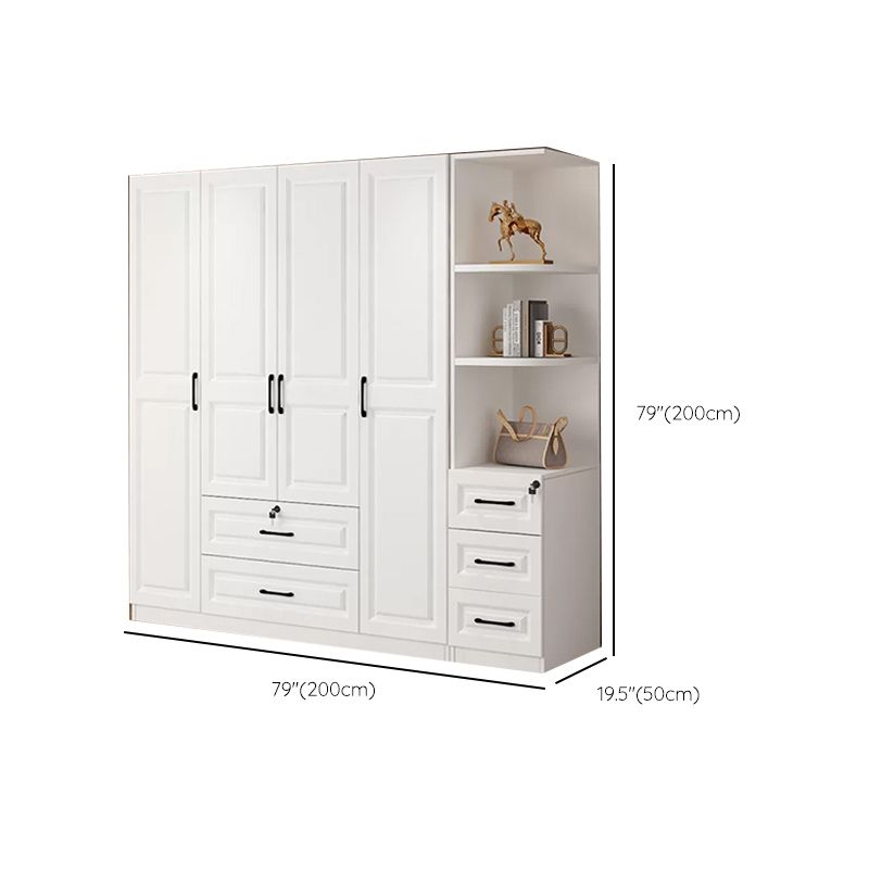 Hinged Wardrobe Cabinet White Wardrobe Armoire with Shelves for Home