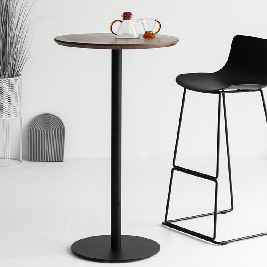 Industrial Solid Wood Bar Dining Table Steel Single Pedestal Bistro Table Fixed Table