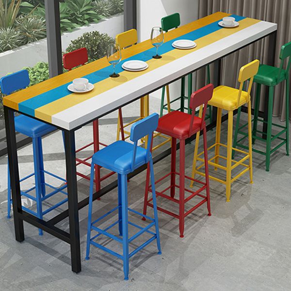 Modern 1/5 Pieces Bar Table Set Rectangle Wood Counter Table with High Stools for Cafe