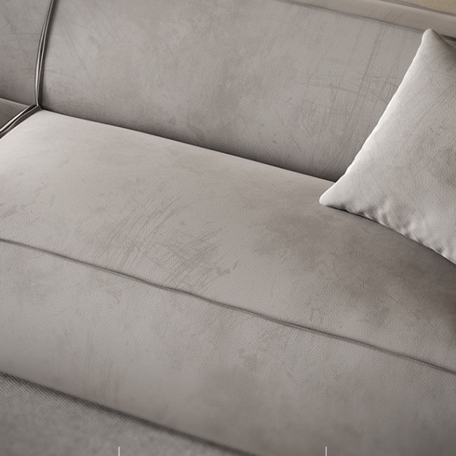 Contemporary Genuine Leather/Fabric Recessed Arm Sofa for Living Room
