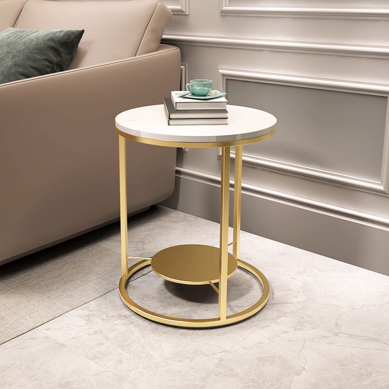 Modernistic Metal Frame Nesting Tables Slate Top Round End Table
