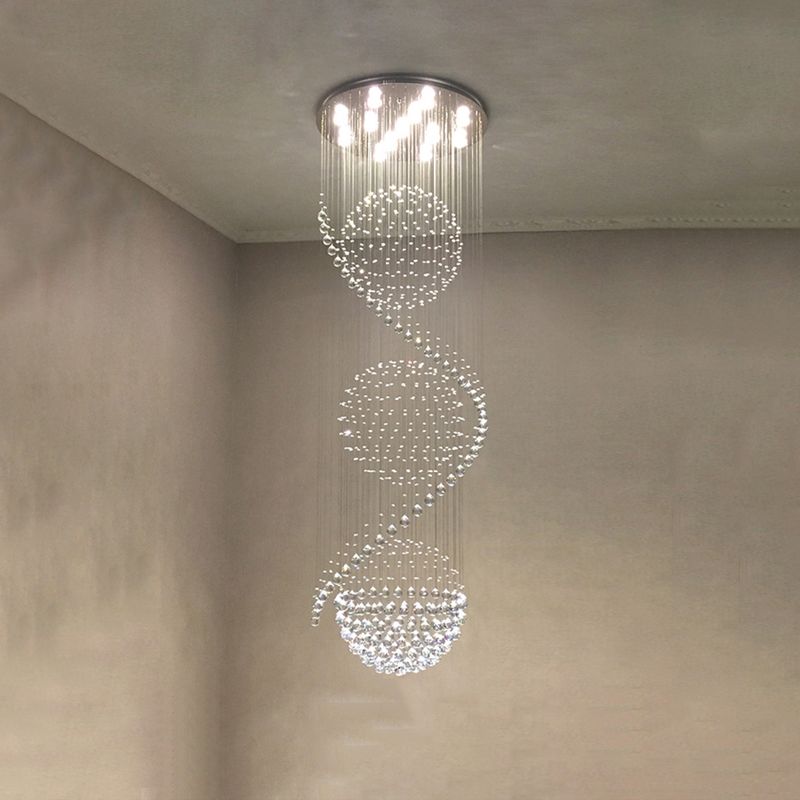 Clear Crystal Spiral Cascading a cascata Modernismo a 4 luci Ledwelier a LED a LED