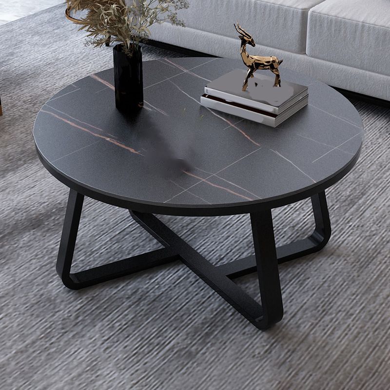 17"H Glam Coffee Table Slate Round Single Coffee Cocktail Table