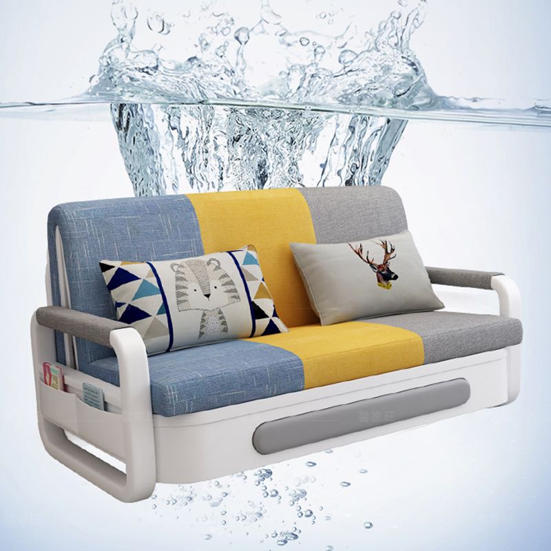 Slipcovered Cotton Blend Contemporary Sofa with Bed for Living Room