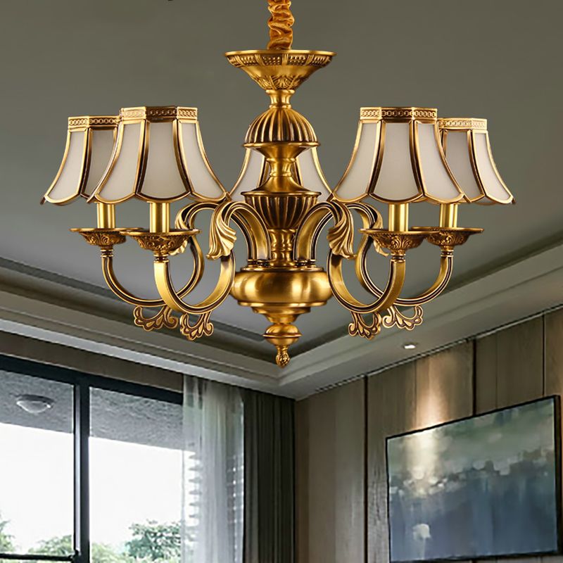 5/6/8 teste beige glassata in vetro lampadante lampadario oro coloniale oro finitura calavo soggiorno illuminazione