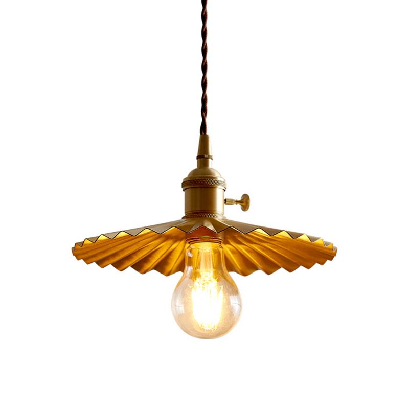 Vintage Umbrella Pendant Light Fixture 1-Light Metal Ceiling Suspension Lamp in Gold