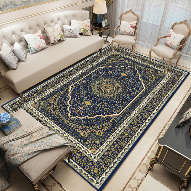 Classical Living Room Carpet Trendy Polyester Floral Print Non-Slip Backing Area Rug