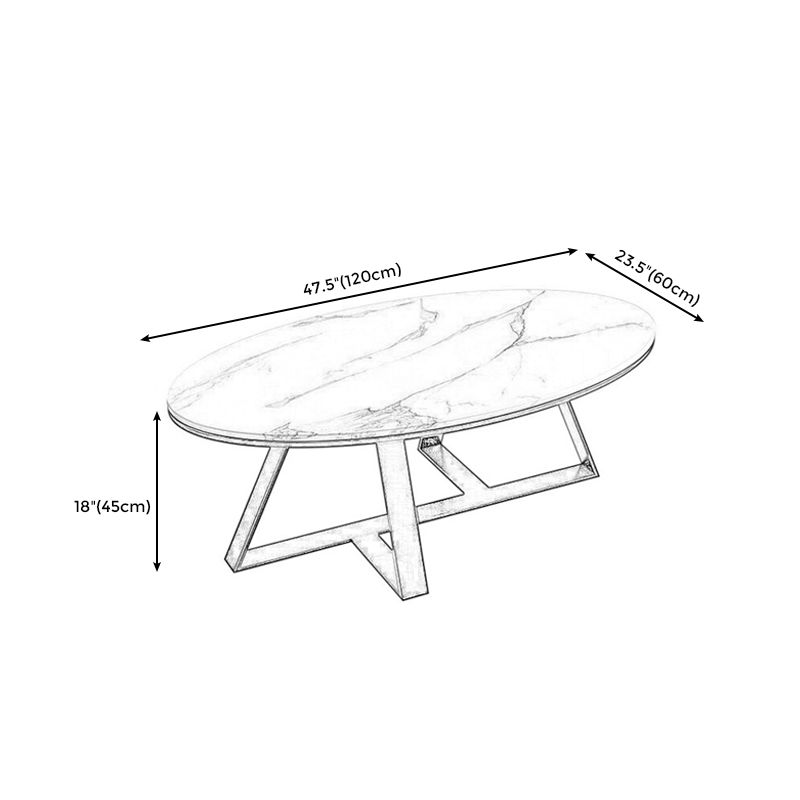 Oval Coffee Table with a Black/gold Base Made of Marble and Wrought Iron