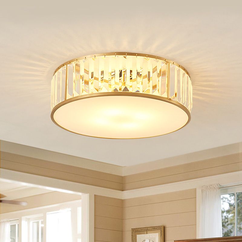 Apparecchio da soffitto in rame dorato in stile coloniale di lusso con montaggio ad incasso circolare in cristallo per camera da letto