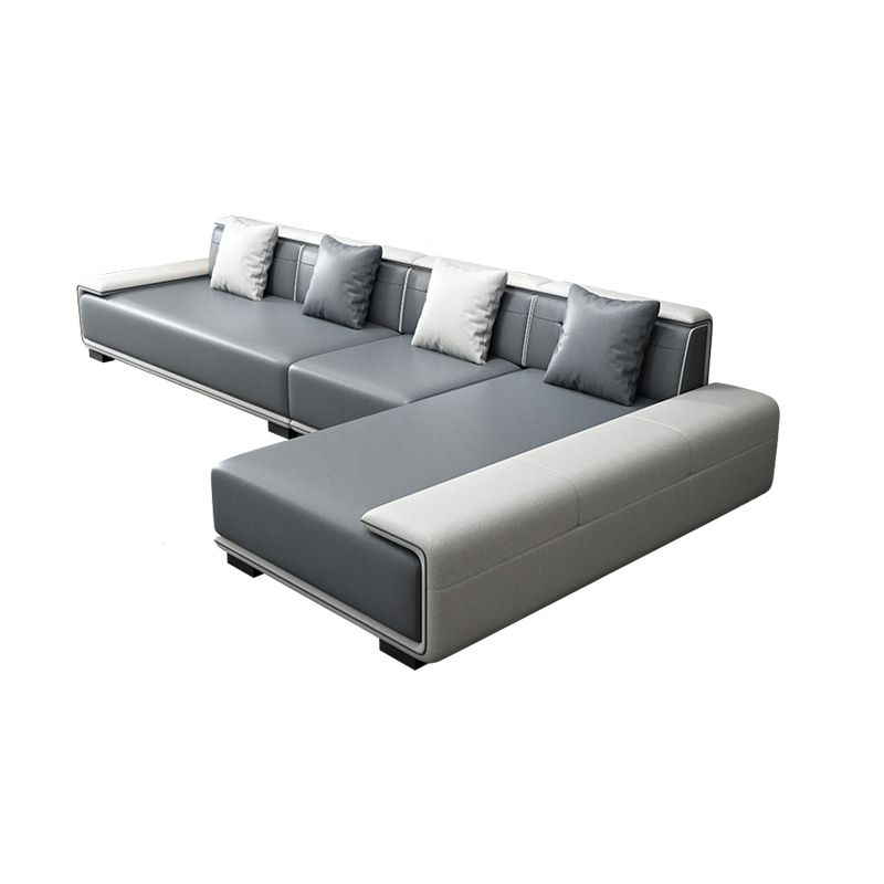 Faux Leather Sofa & Chaise with Pillows Modern U Sofa in Gray - 29.53" H