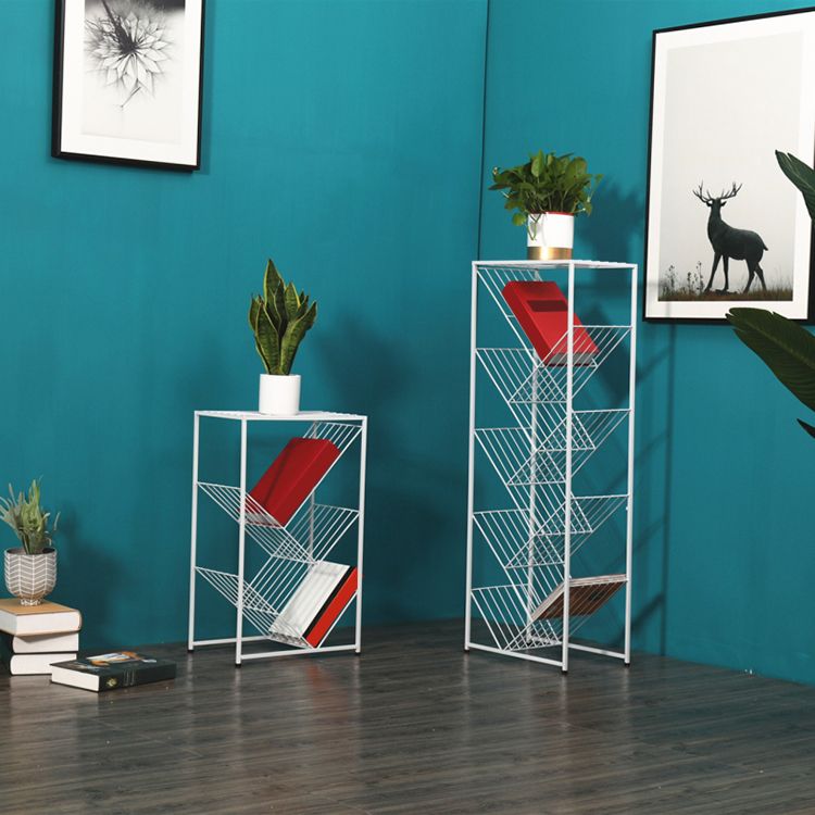 Contemporary Metal Bookcase White Open Bookshelf for Living Room