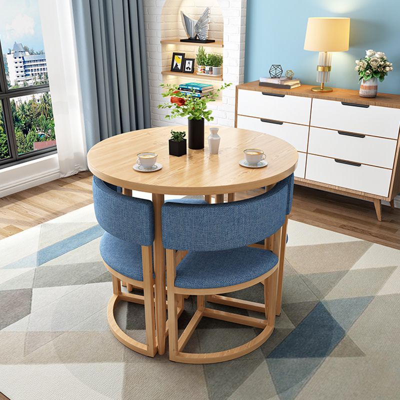 Modern Round Dinner Table Natural Oak Wooden Tabletop for 2 Persons