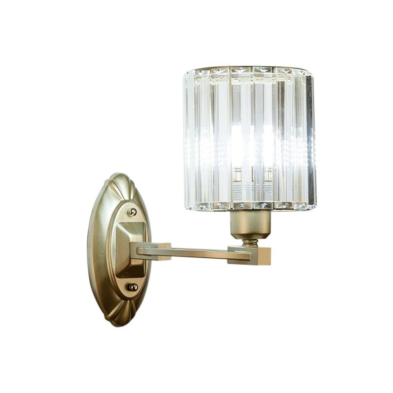 Modern Cylinder Wall Light Fixture Crystal Block 1/2 Lights Living Room Sconce Light in Silver