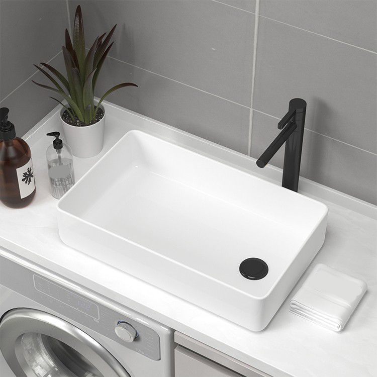 Contemporary Bathroom Sink Pop-Up Drain Porcelain Rectangular Vessel Sink