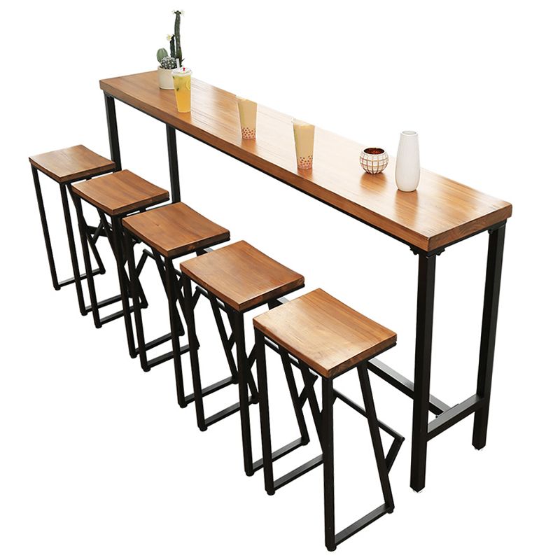 Contemporary Rectangle Bar Table Solid Wood Brown Colour Bar Dining Table with Footrest