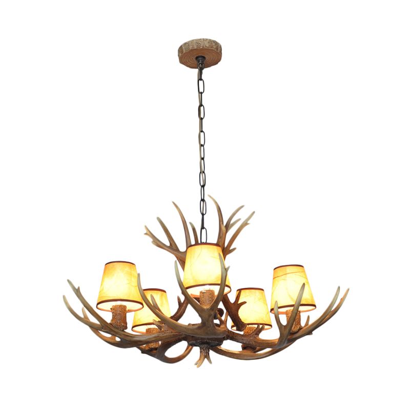 5 Lights Resin Chandelier Lamp Classic White/Brown and Yellow Antler Dining Room Hanging Ceiling Light with/without Shade